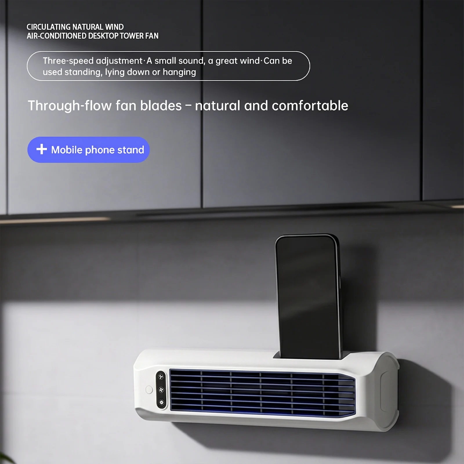 Tower Fan USB Rechargeable Wall Mounted Fans with 3 Adjustable Speeds Multi-Use Adjustable Speed Fan for Bedroom Office & Home