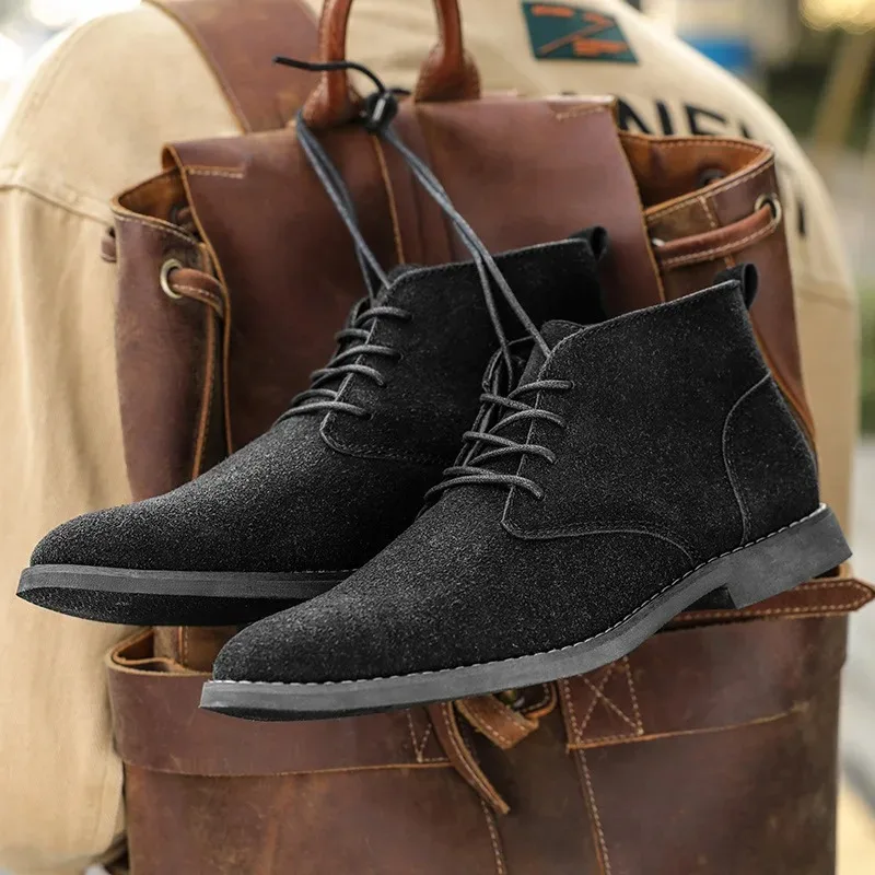 

Men's Boots High Quality Suede Leather Ankle Boots Classic Business Dress Boots for Men Lace Up Oxford Booties Botas Para Hombre