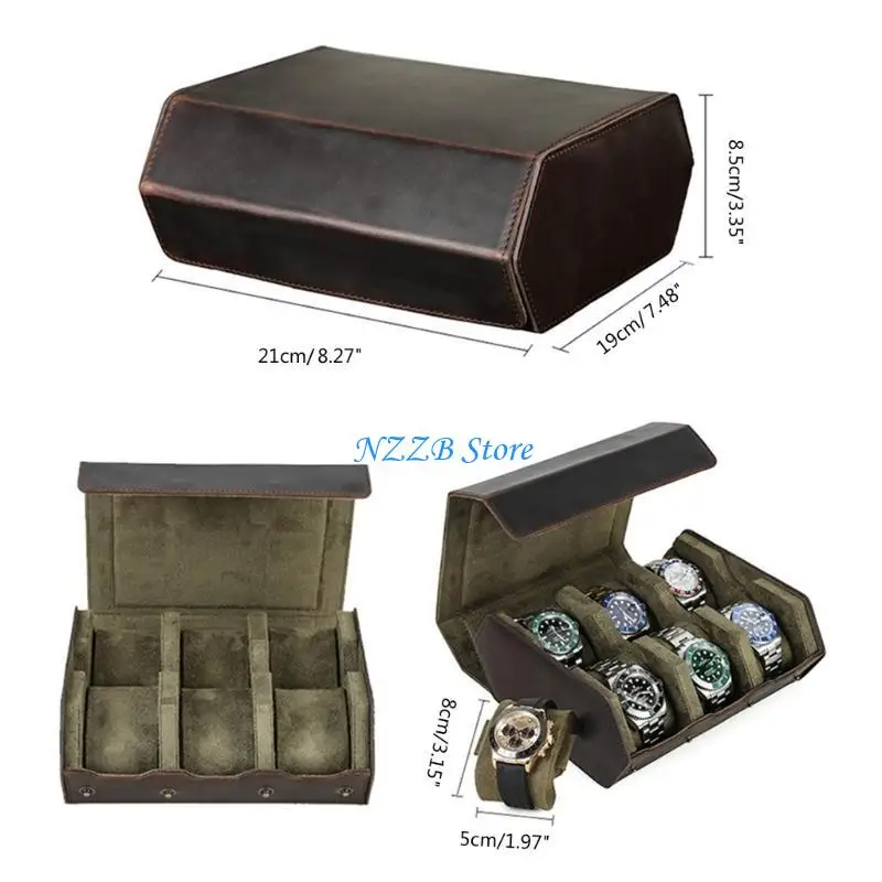 T21F Stylish PU Leather Watch Travel Case 6 Slot Watches Holder Accessory Storage Box