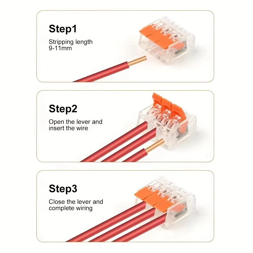 Universeller Quick PlugIn Mehrfachanschluss in Orange, elektrische Anschlussklemmen 250 Volt 32 Ampere, ideal für sichere und schnelle Verbindungen, langlebiges Zubehör für Elektroverkabelung, Heimwerker- und Industrie – Detail 7