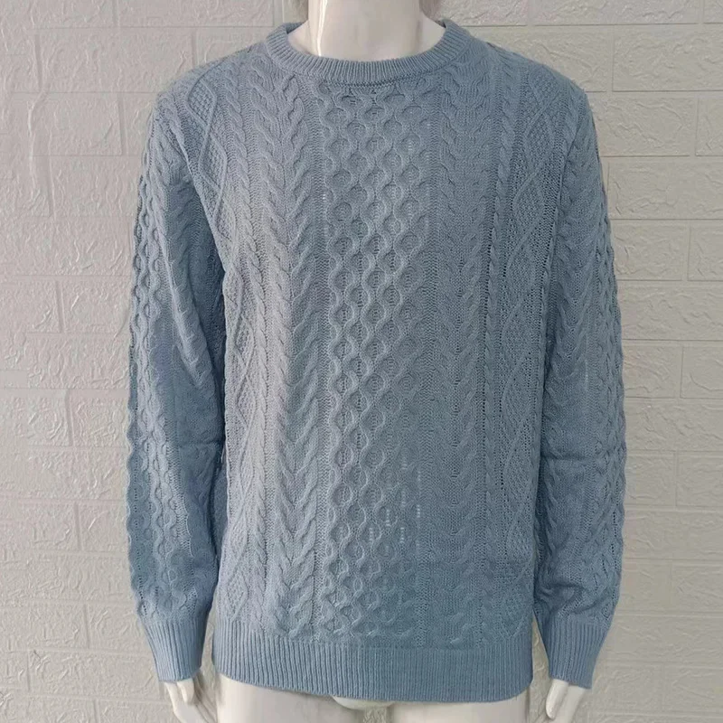 Sweater rajut pria, atasan sweter rajutan memutar, Pullover Slim-fit baru musim gugur musim dingin kerah O lengan panjang