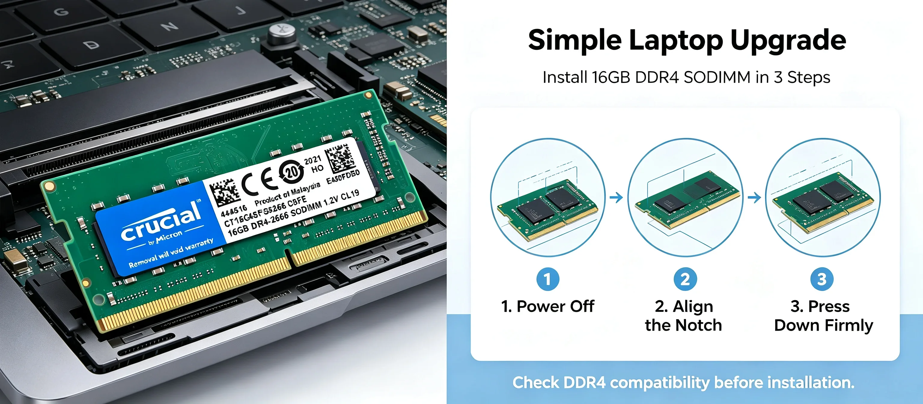 Crucial  1PCS/2PCS DDR4 Laptop RAM 16GB 2400 2666 3200MHz 8 Chips Green PCB SODIMM Notebook Memory - view 6