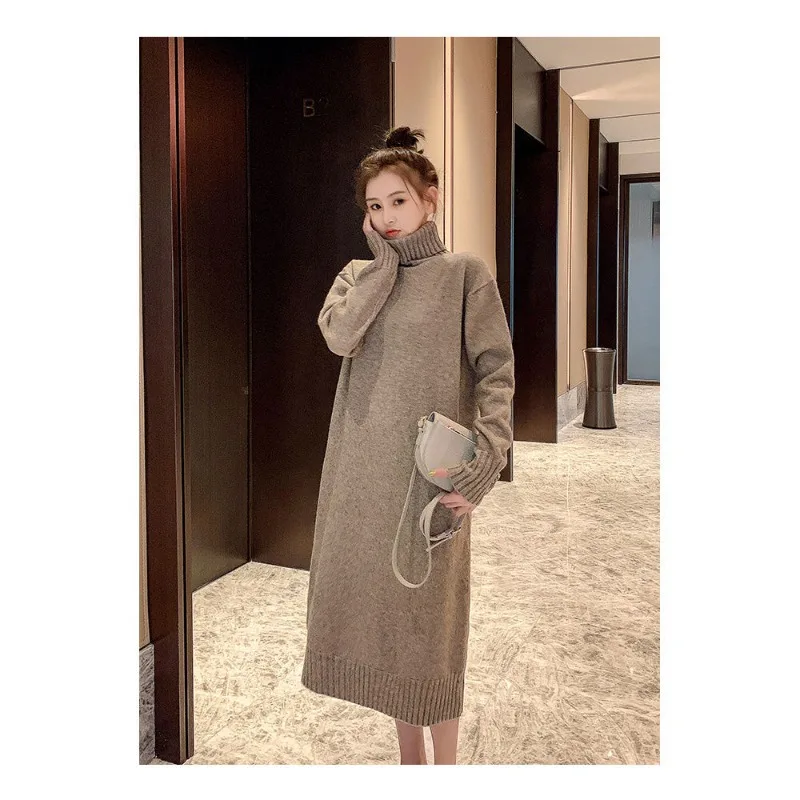 High neck pullover sweater dress for women autumn and winter long version new fashion style base woolen dress