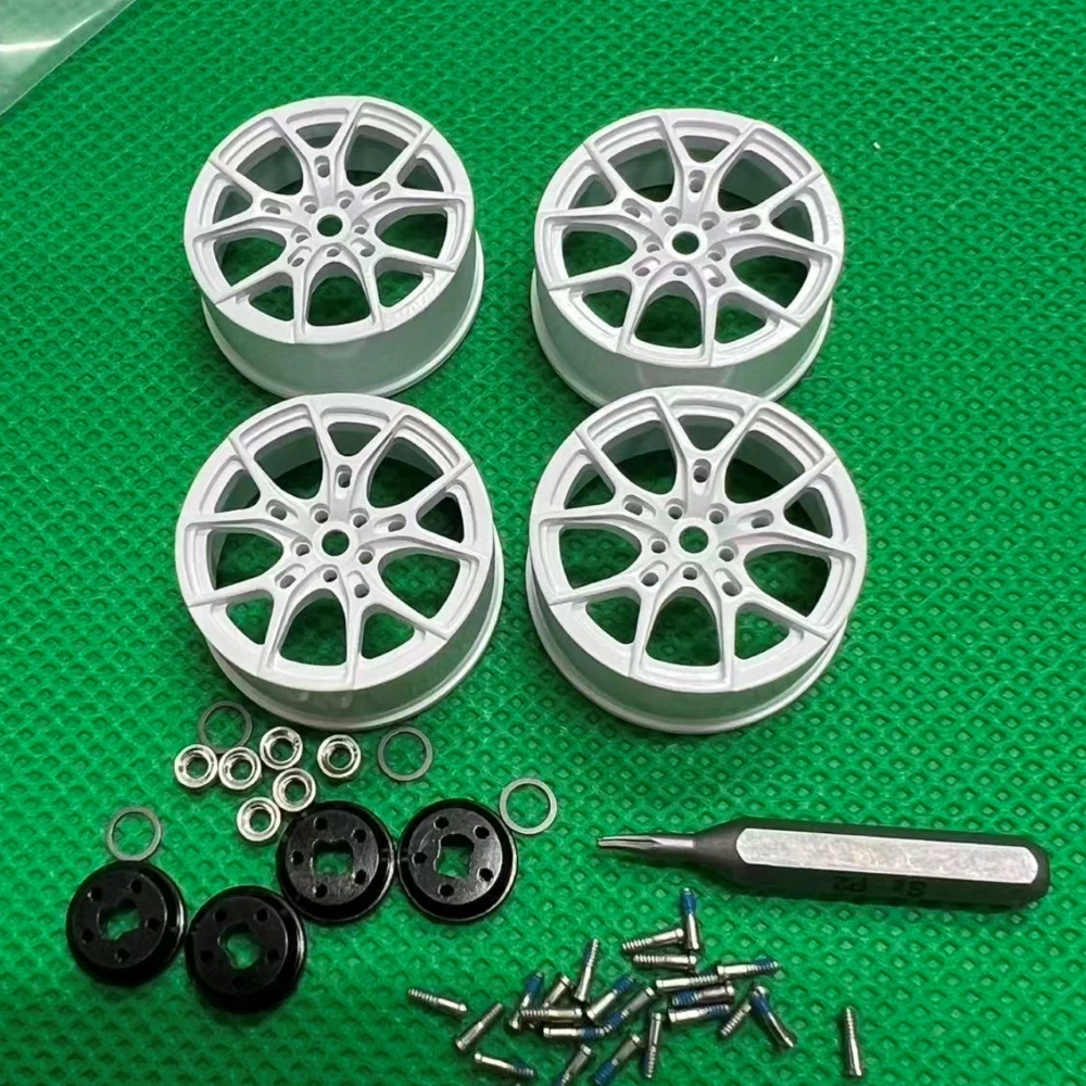 MA RACING 1/24 Metalowe piasty kół AWD, symulacja, białe (średnica zewnętrzna 22 mm, szerokość 9,5 mm), 4 sztuki do D24 DLR8