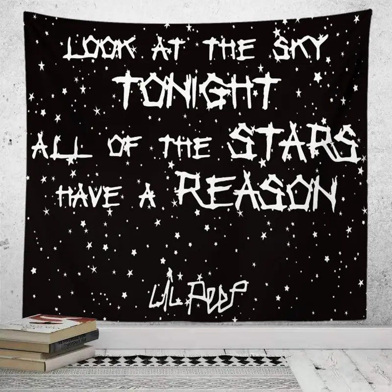 VIKAMA Black White Star Tapestry, American Dark Hip Hop Aesthetic Wall Hanging for Bedroom Living Room Dorm Decor