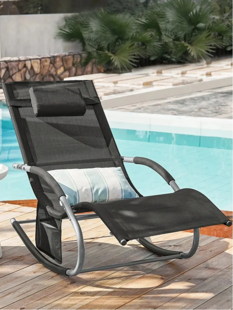 SoBuy OGS28 Sonnenliege Gartenliege schaukel mit Tasche und atmungsaktiv und luftig Schaukelliege für Gärten, Höfe, Strände