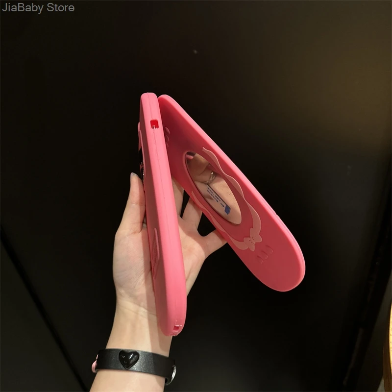 Bow Tie Silicone Flip Mirror Heart Phone Case For iphone 11 12 13 14 15 16 XR Plus Pro Max Cover