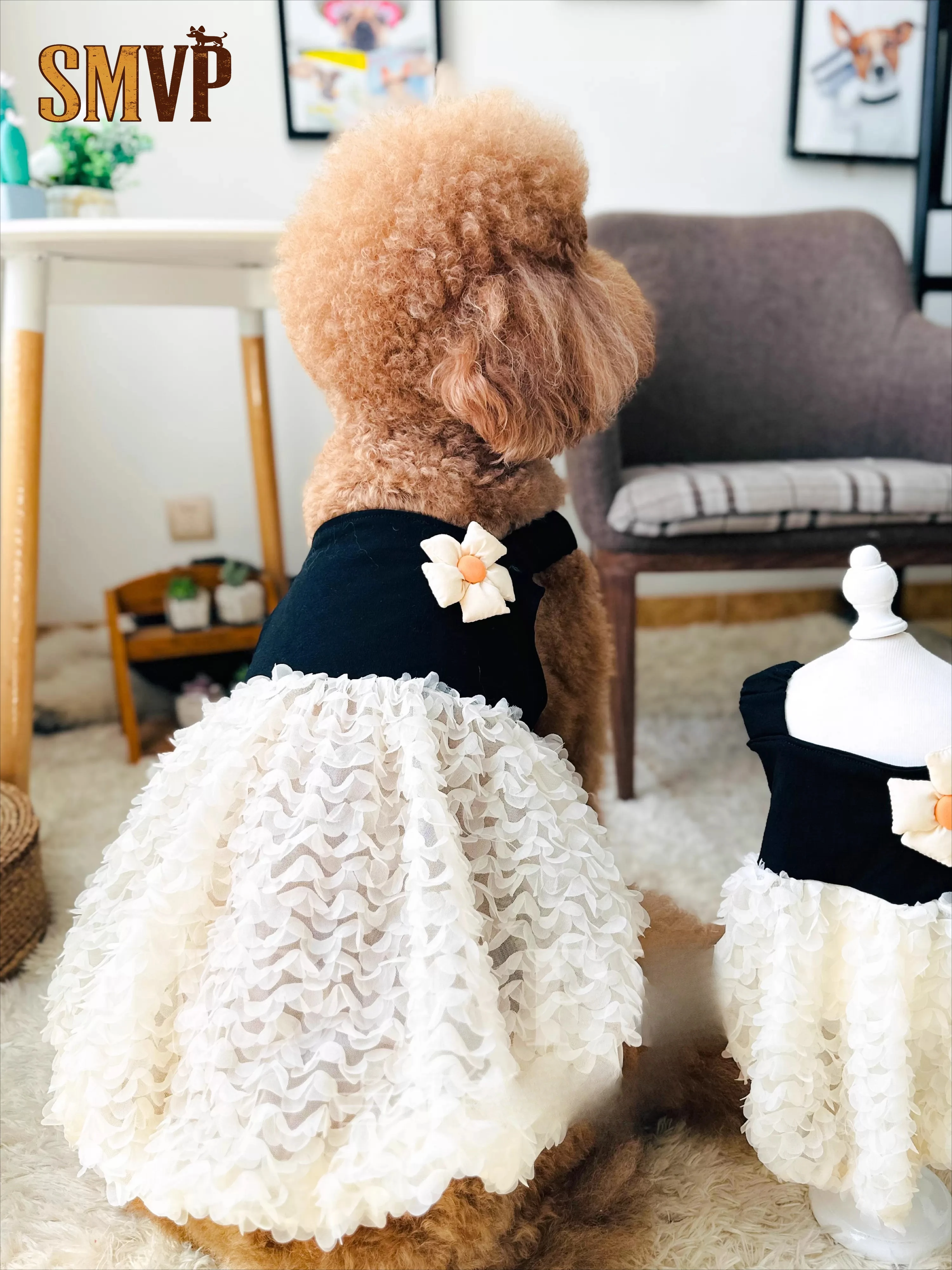 

Summer Black and White Color Scheme Pumpkin Type Cute Princess Style Fluffy Dress Small Medium and Large Pet Dog Dress