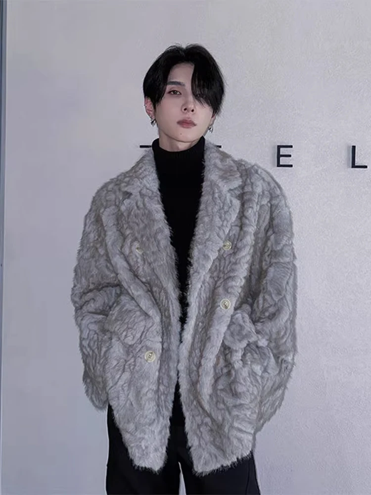 

Men's Winter Thiened Warm Small Lake eepskin Coat Casual Outerwear Jaet with Tailored Collar Fur And Leather Inteated