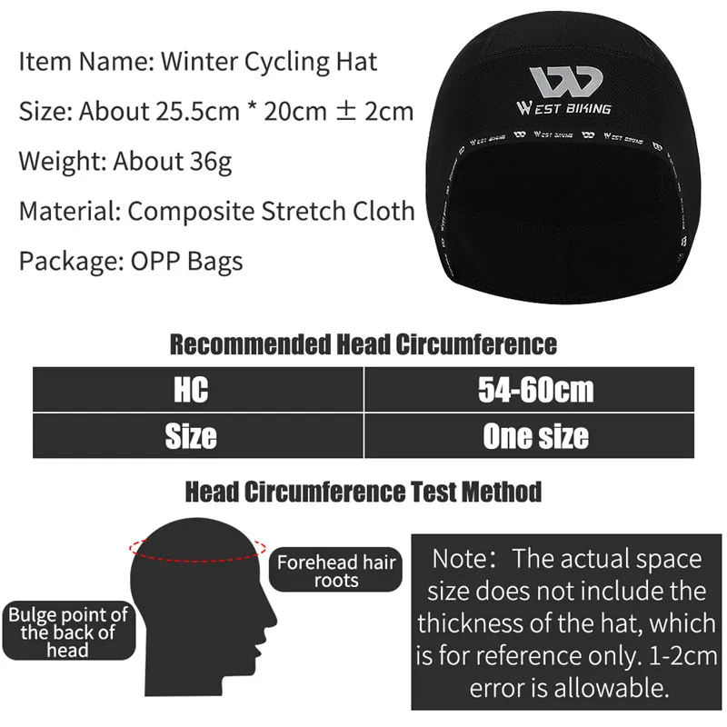 WEST BIKING Cycling Thermal Hat Bike Motorcycle Ski Headwear Helmet Liner Skull Cap Outdoor Sports Winter Beanie For Men Women