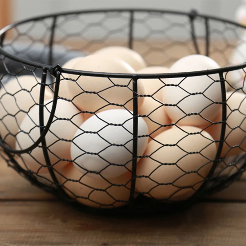 Ceramic Egg Holder Chicken Wire Egg Basket Fruit Basket Collection Hen Ornaments Decoration Kitchen Storage 19CMX22CM(B)