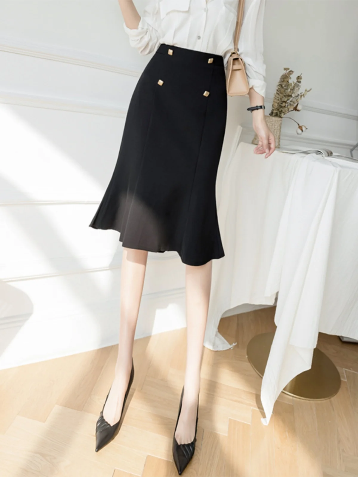 

High Waist Asymmetrical f Skirt Women's Spring Autumn New Sle Pleated Bounce Ba Bodycon One Step Skirt Simple Sle