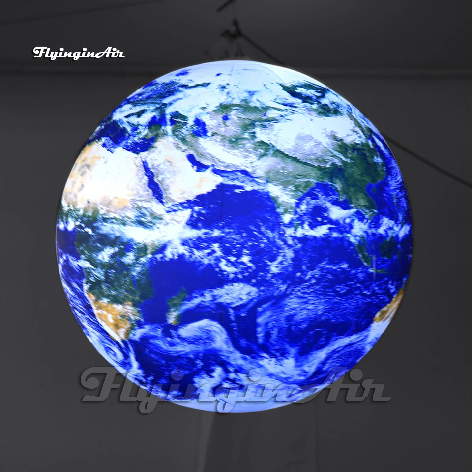 Large LED Inflatable Earth Balloon Blue Planet Hanging/Ground Air Blow Up Globe Ball With Light For Party Decoration