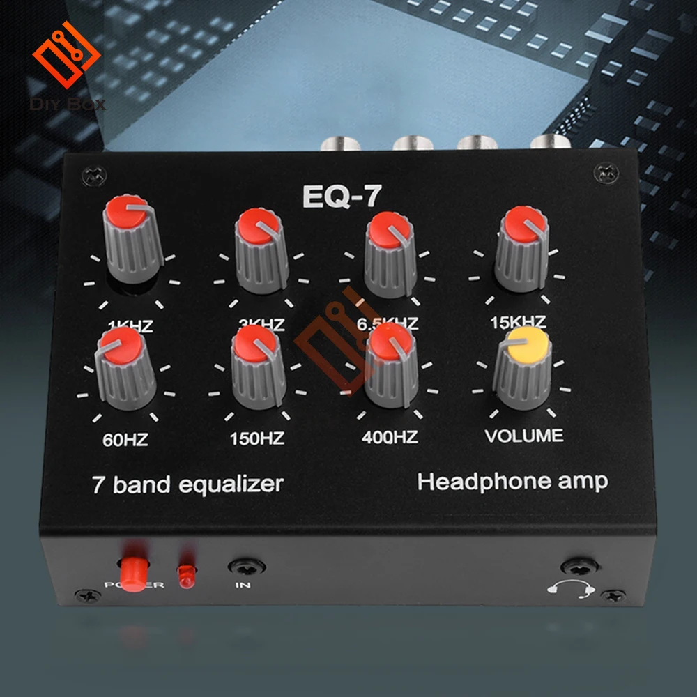 EQ-7 Audio Signal Preamplifier, Headphone Amplifier, 7 Band Equalizer, Ajustar High School, Bass Sound, Telefone, Computador, DC US Plug