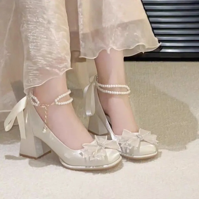 حذاء نسائي بكعب عالٍ جميل وكعب واحد #5