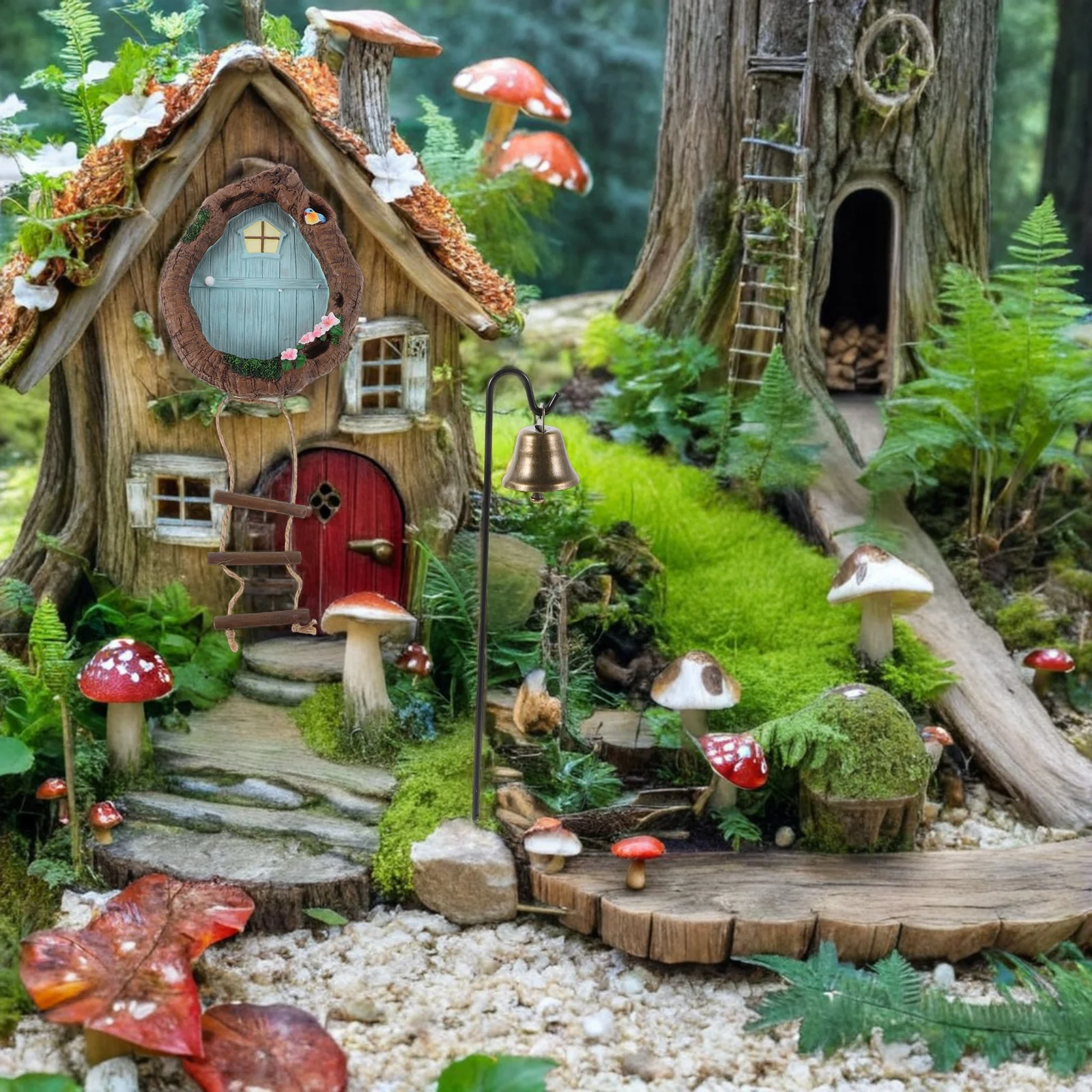 

1Set Garden Hanging Ornament Miniature Fairy Door Windows Lantern Resin Sculpture Outdoor Decor Accessory Glow Dark Yard Hugger