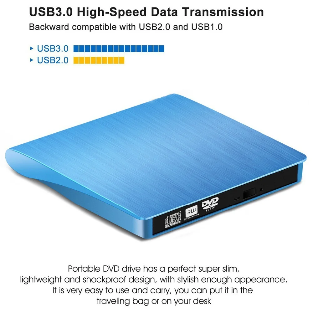 CD Drive Eksternal USB 3.0 Slim Eksternal DVD CD Drive High Speed Transfer Data Burner
