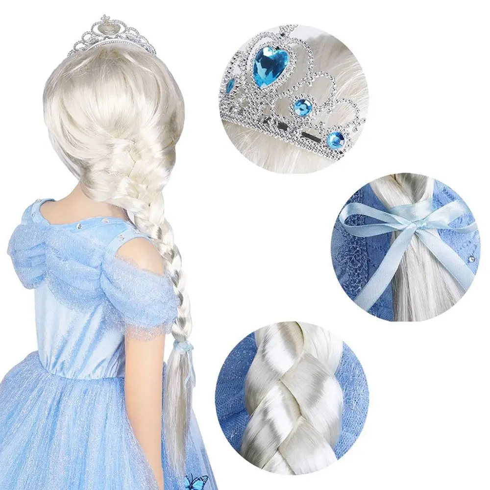 Moana Dress Up Wig Little Mermaid Elsa Head Cover Wig Hairpiece with Water Drop Clip Masquerade Cosplay