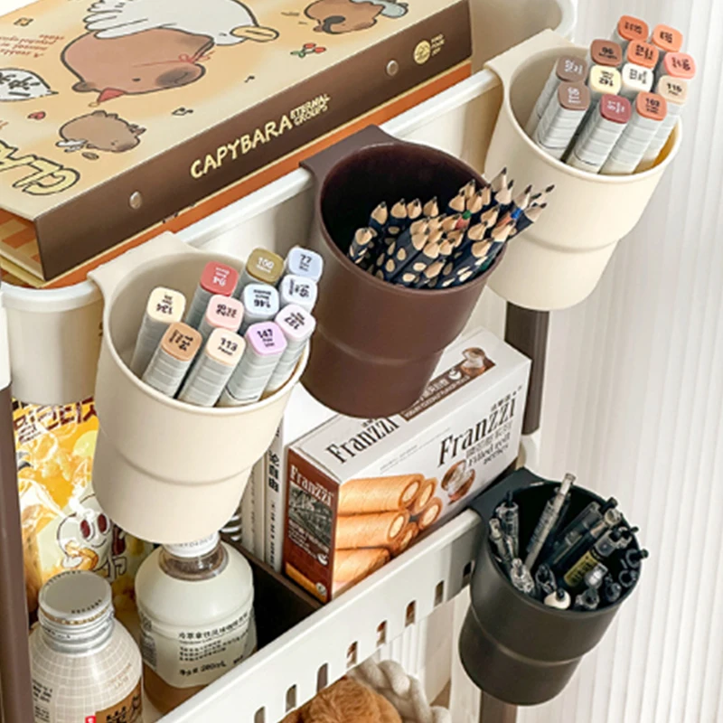 Organizador de armazenamento de suporte de copo de suspensão de plástico, suporte de caneta de lápis multifuncional portátil de grande capacidade