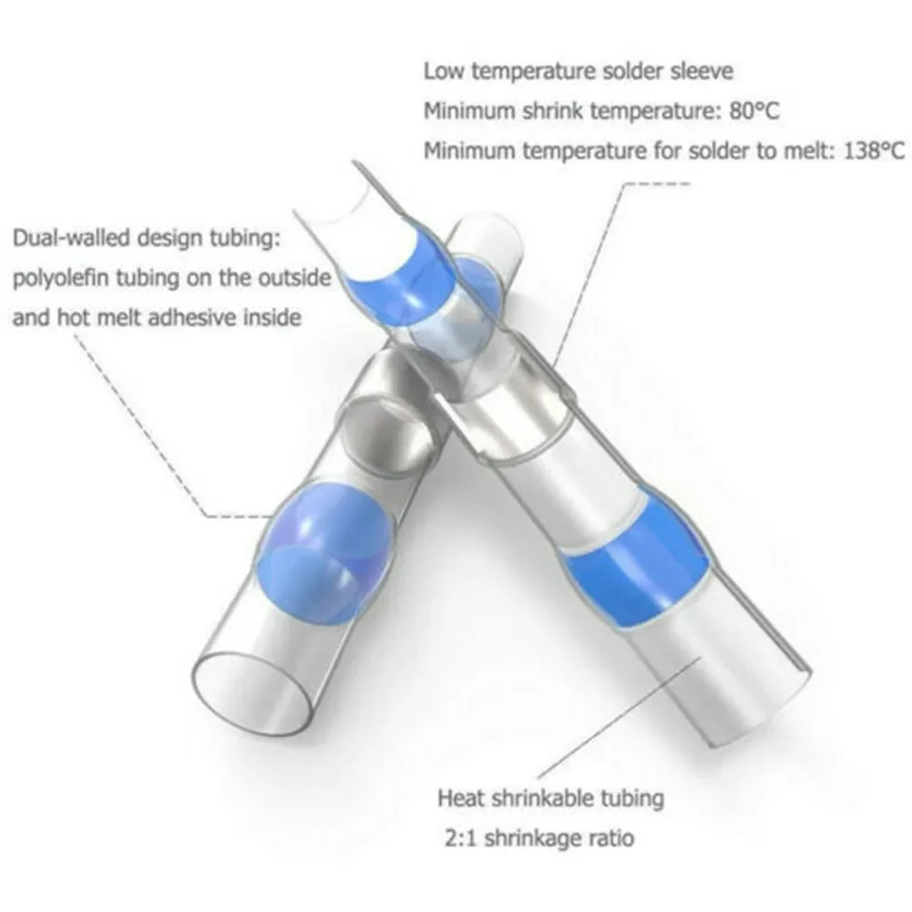 100x Welding Sealed Sleeve Heat Shrinkable Butt Wire Connector Terminal With Box Wire Terminals Crimp Quick Connect Terminal