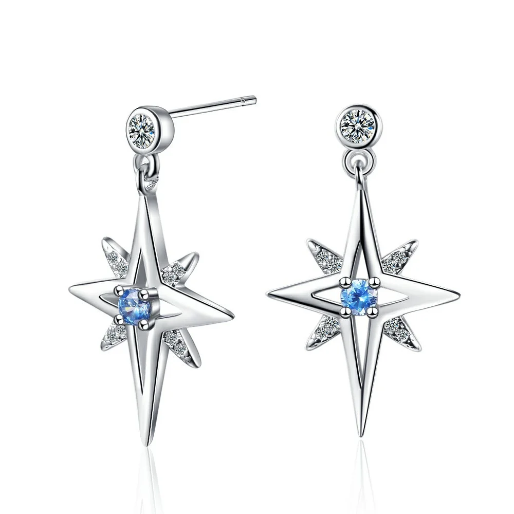 925 Sterling Silver Earrings, Shining Star Pendant Inlaid With Zircon Women's Earrings Elegant And Simple Party Wedding Jewelry