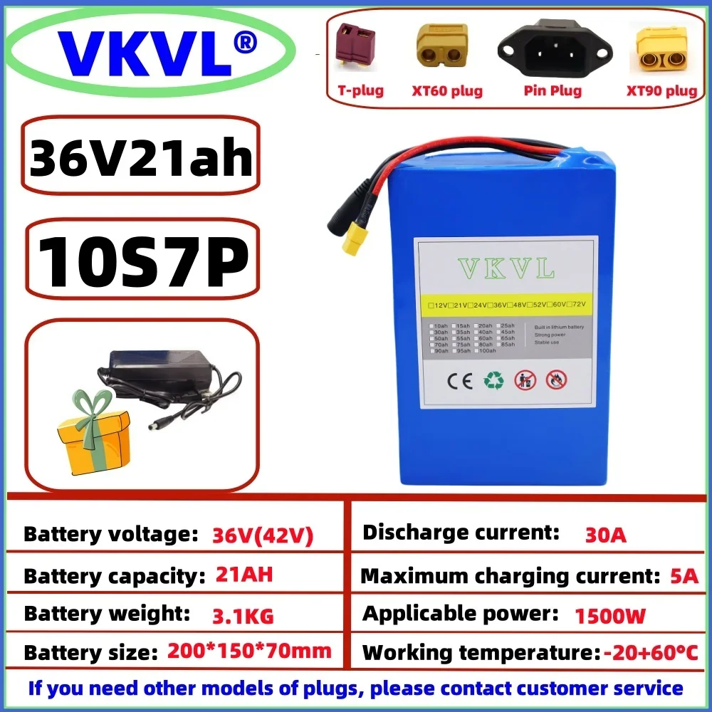 

New 36V21Ah battery pack 1000W high-power ultra long endurance battery 10S7P36V30000mAh high-power lithium battery+42V charger