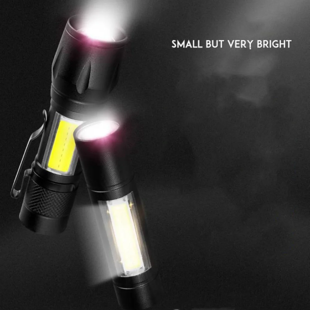 Portable Zoomable LED Flashlight Usb Rechargeable Mini Torch Lantern Emergency Outdoor Camping Flashlights Flash Light Cob Light