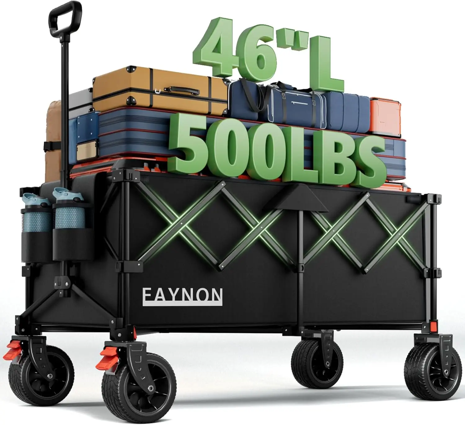 

46" Foldable Wagon Cart with 500LB Capacity, All-Terrain Wheels & Drink Holders for Beach Camping Utility