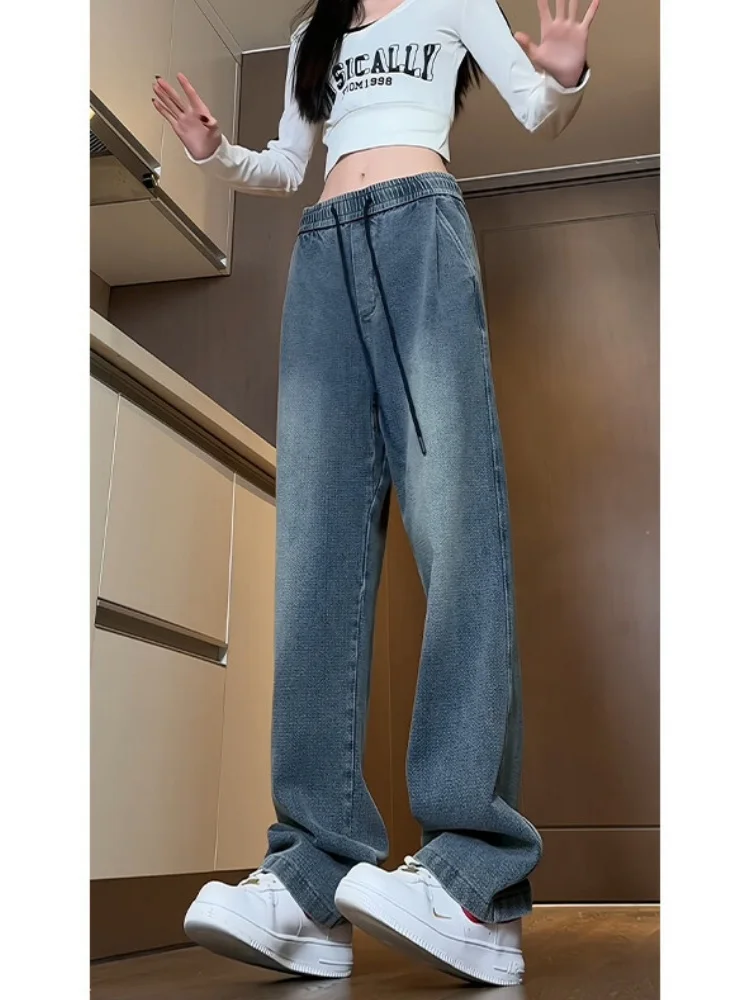 

Cleanfit Blue Galaxy Print Men's Jeans American Retro Straight Leg Wide Leg Pants Spring Autumn Wear Resistant Loose Fit Jeans