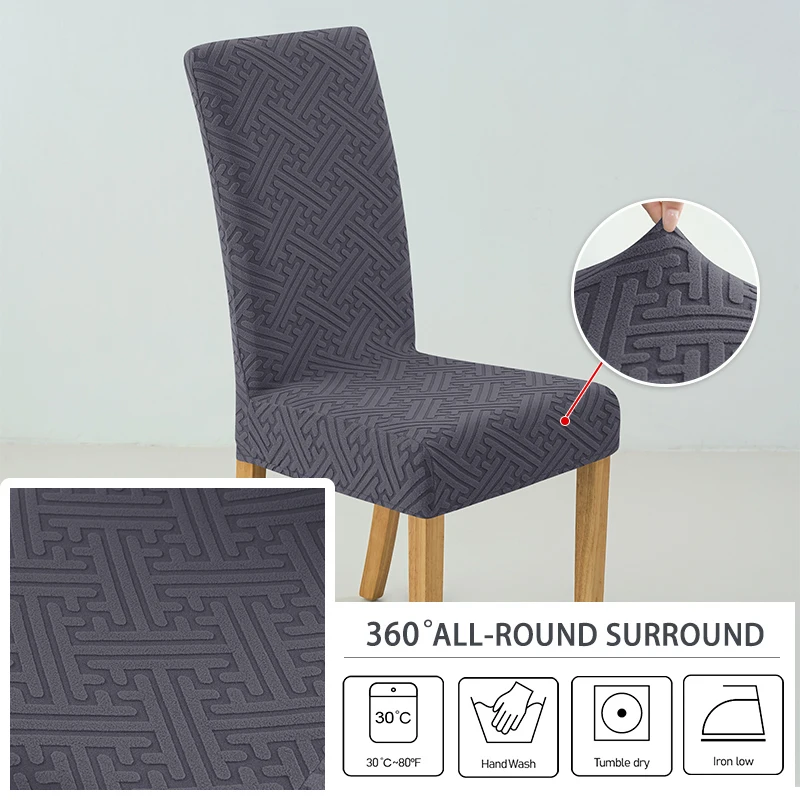 Elastic Jacquard Chair Cover For Dining Room Thick Dustproof Chair Cover Slipcover For Dining Kitchen Hotel Wedding Banquet
