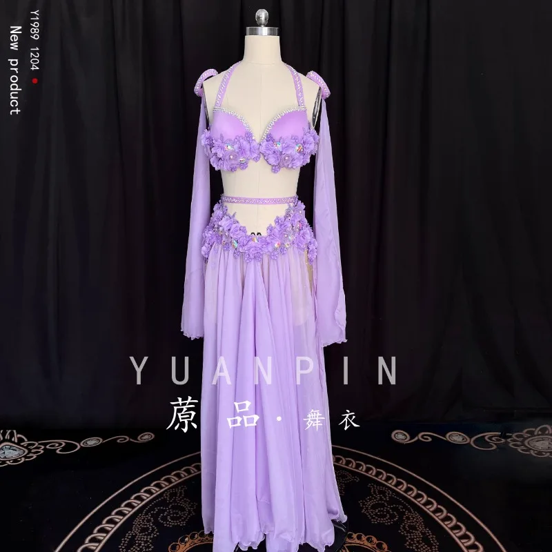 op maat gemaakte buikdansvoorstelling wedstrijdkostuum dameskleding dubbele spleten hoge taille grote schommel elegante Tencel chiffon