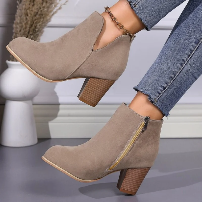 

Wide Width Ankle Boots for Women Plus Size Boots for Women Pointed Toe Chunky Heel Boots Botas Altas Para Mujer EnvíO Gratis