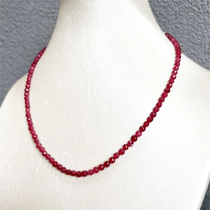 4*4MM Faceted Round Red Ruby Jade Necklace 1/3/6Strands Adjustable Multilayer Bead Chain Choker for Prom Gift