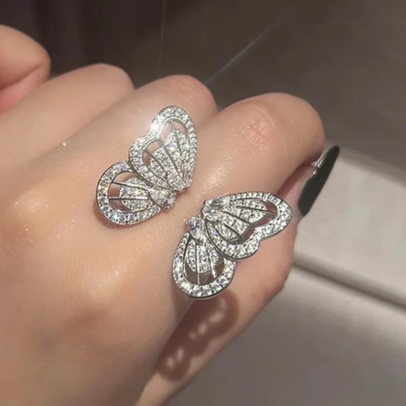 Luxury Female Rings 925 Sterling Silver Big Butterfly White Zircon Finger Rings for Women Jewelry Party Wedding Birthday Gift