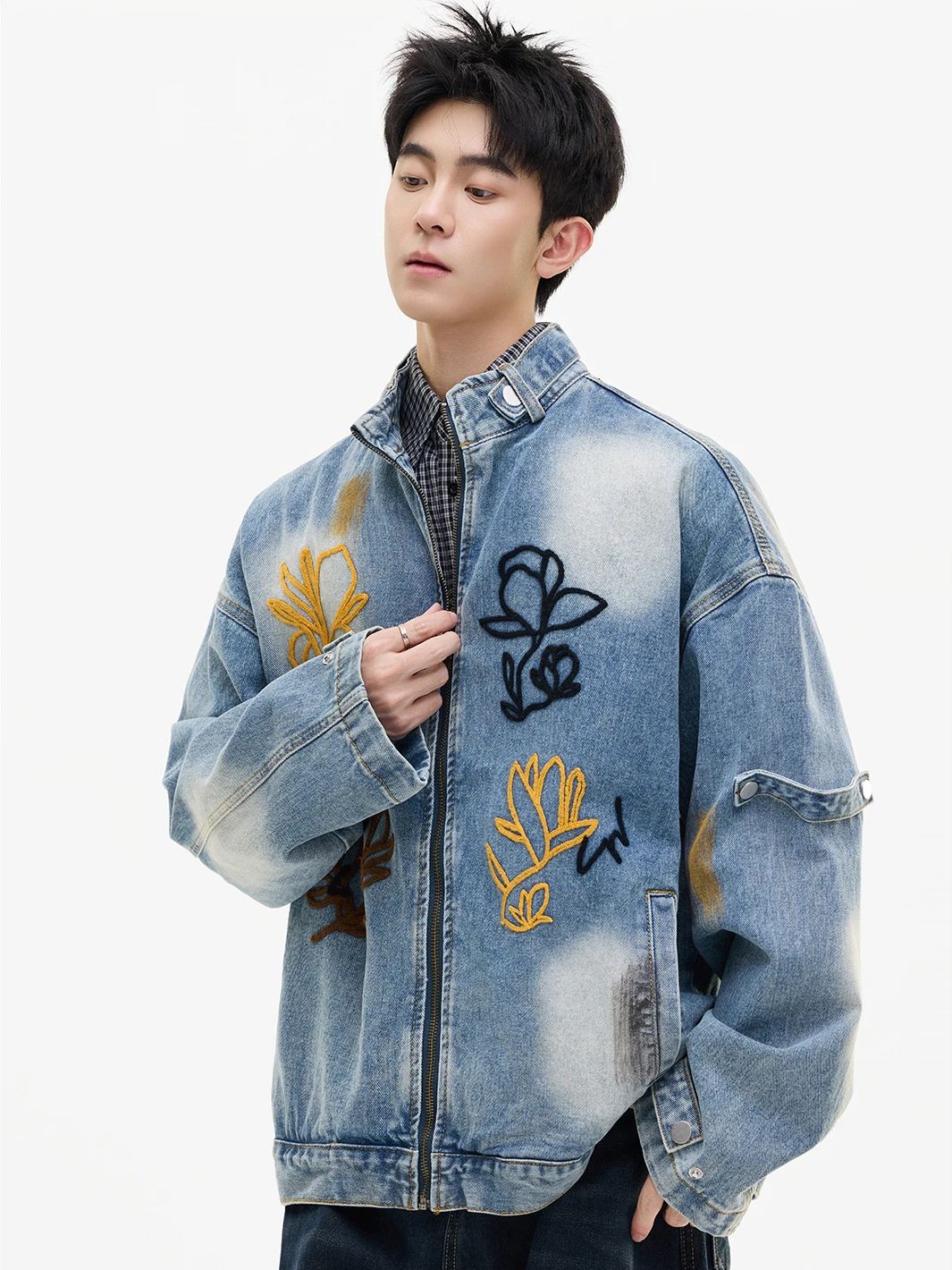 

Retro American Denim Jaet Loose Casual Collar Men's Embroidered Jaet Versatile Top for Students Autumn Trendy Brand