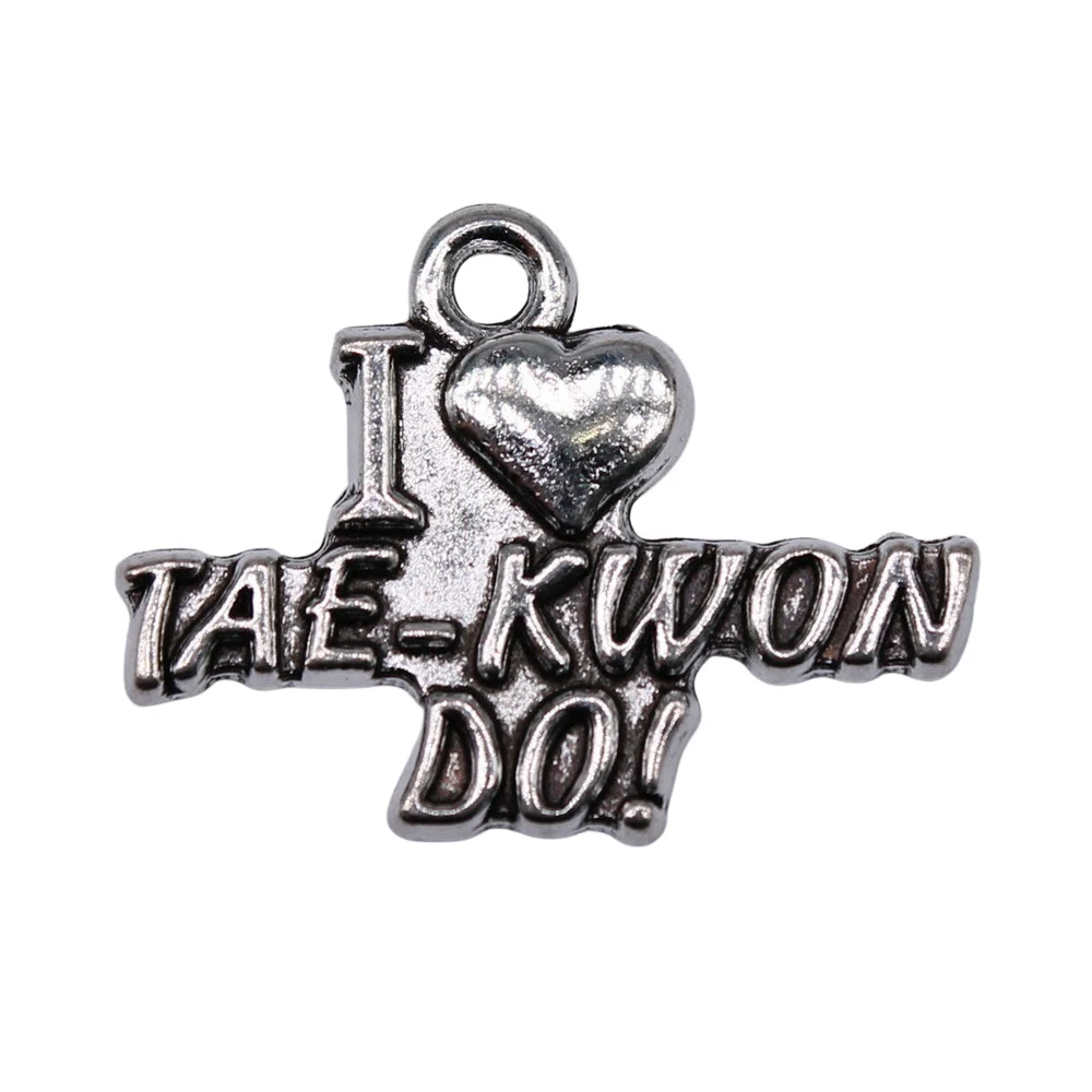 Pendant I Love Tae-Kwon-Do Charms Jewelry Pendants 22x17mm 20pcs