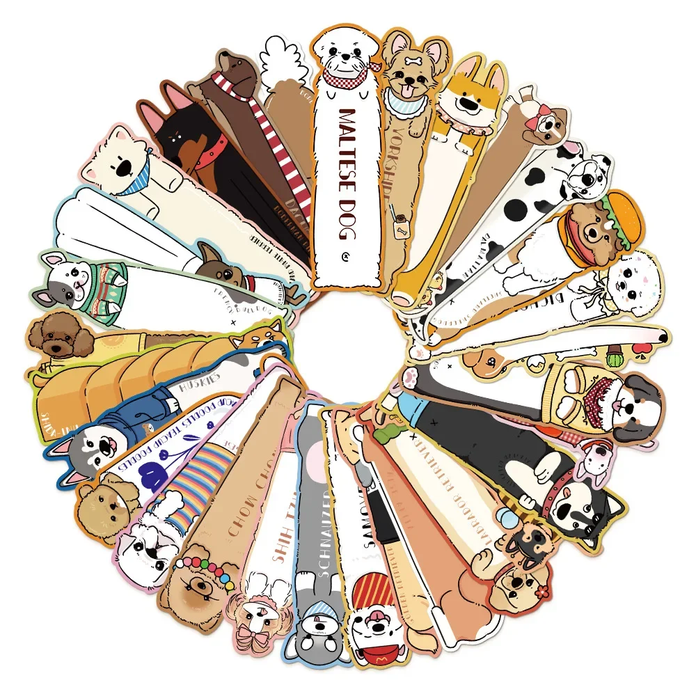 30Pcs/Set Cartoon Kawaii Dog Theme Bookmark Reading Books Page Marking Paper Annotation Cards Student Stationery Supplies Gifts