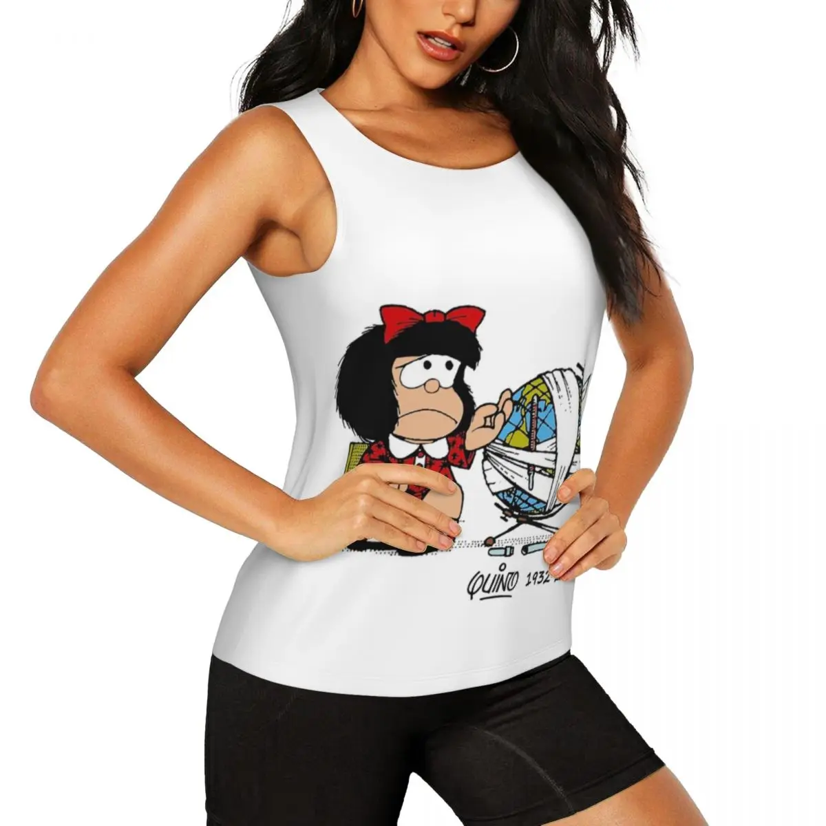 Custom Quino Comics Mafalda Workout Tank Tops Women's Quick Dry Sleeveless Cartoon Manga Yoga Shirts