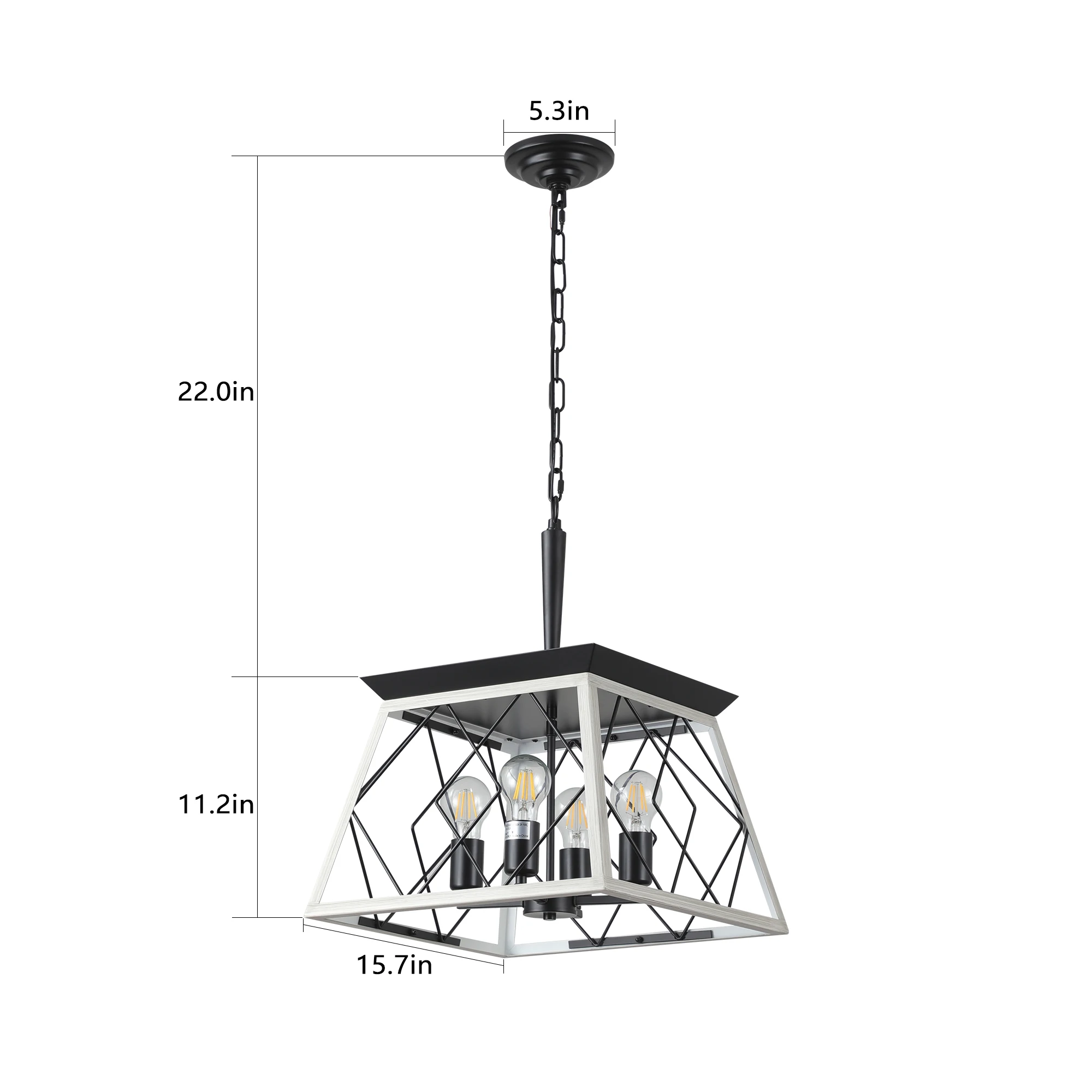 4-Light Farmhouse Chandeliers for Dining Room, Rustic Kitchen Island Lighting, Adjustable Height Pendant Light (No Bulbs)