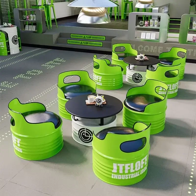 &Modern Creative Iron Bar Stool Oil Bucket Chair Commercial Furniture for Restaurant Mall School Reception Booth