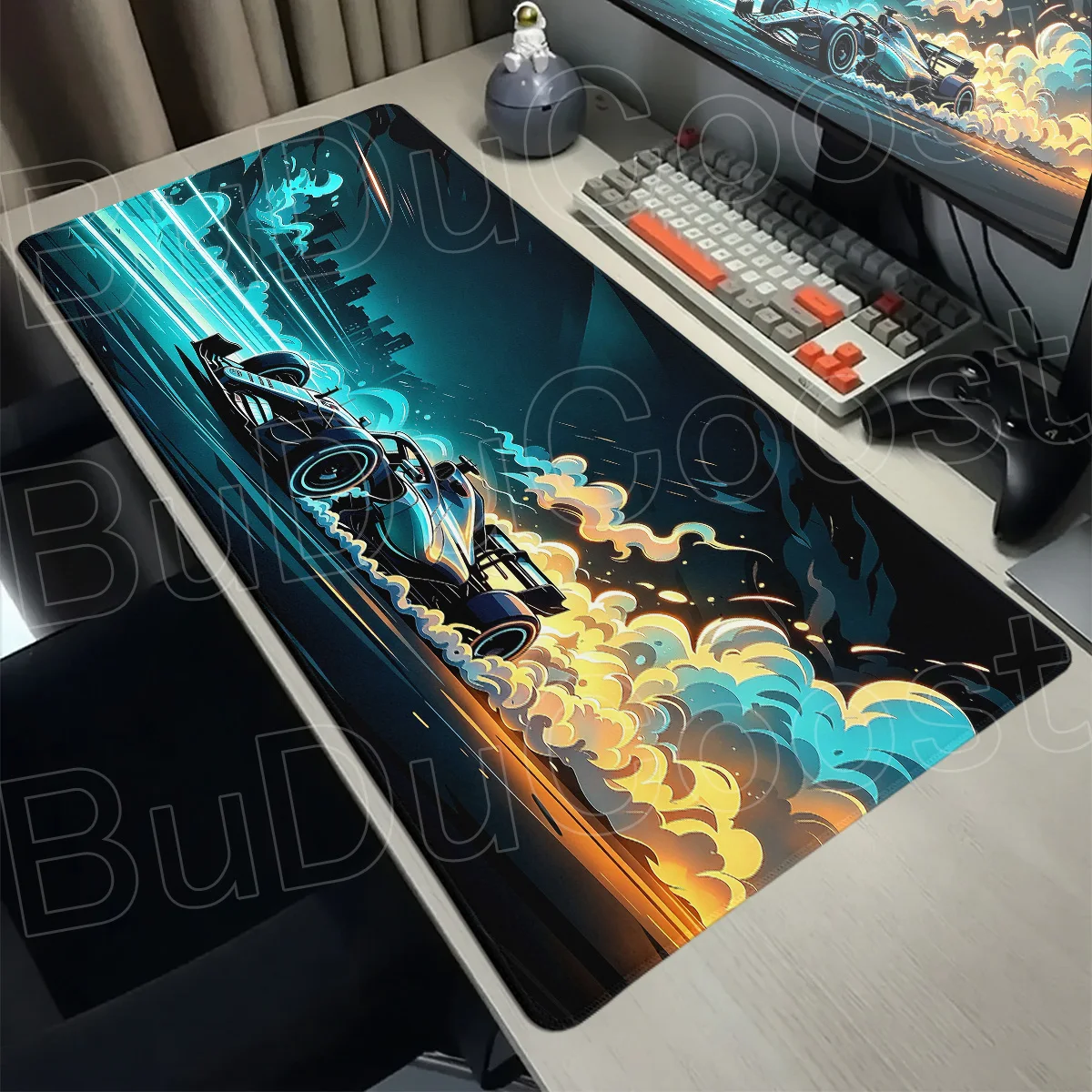 Golden Racing Car Pattern Mouse Pad Gaming Office Extended Keyboard Mat XXL Anime Non-slip Laptop Mousepad Desktop Decorate Rugs