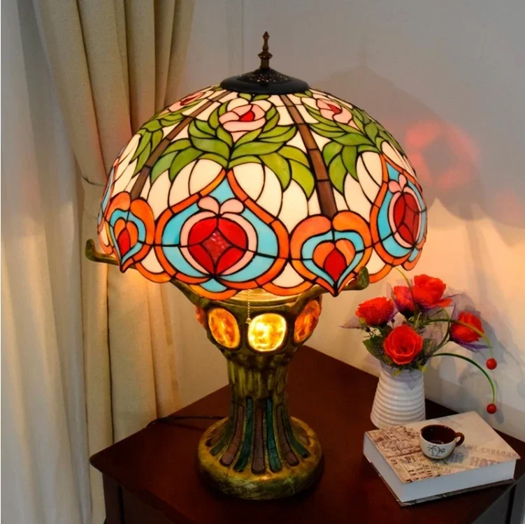 Wedding Room Festive Table Lamp Tiffany Tulip Living Room Study Decoration Retro 23 Inch Electric Cast Iron Ceiling Light Dome