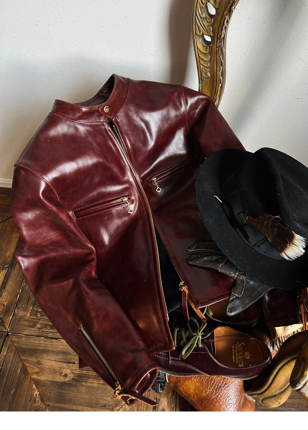 

Tailor Brando Classic Replica J100 Итальянская бордовая масляная вощеная воловья кожа японская винтажная байкерская куртка с воротником-стойкой