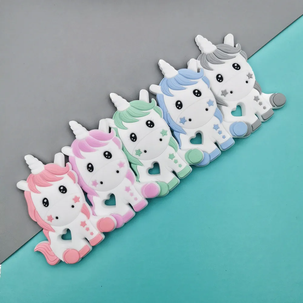 1PC Baby Unicorn Food Grad Silicone massaggiagengive pendenti ciuccio catene collana accessori per giocattoli per la dentizione infantile regali Kawaii