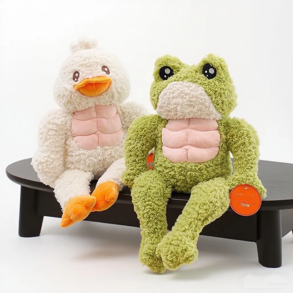 35cm Creative Strong Frog Plush Toy Stuffed Animal Kawaii Soft Muscle Frog Doll Cute Plushies Christmas Gift for Child Kids