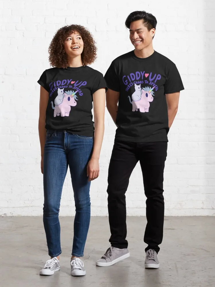 Cute Cat Riding Unicorn - Giddy Up, There’s Chaos to Spread Classic T-Shirt