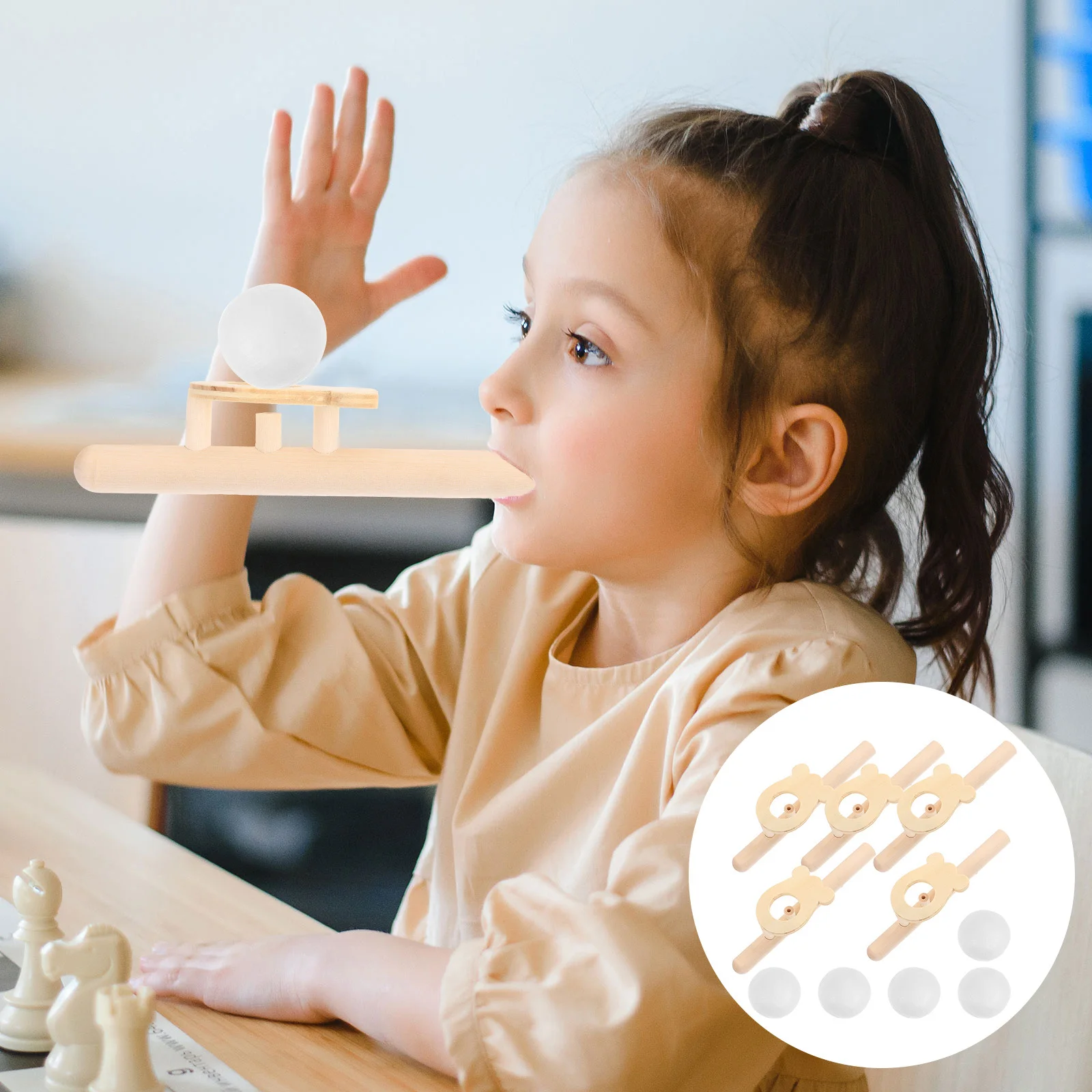 5 pièces boule de soufflage flottante en bois jeu de compétences d'équilibre pour enfants adultes fête amusante activité de plein air jeu de soufflage, soulagement du stress,
