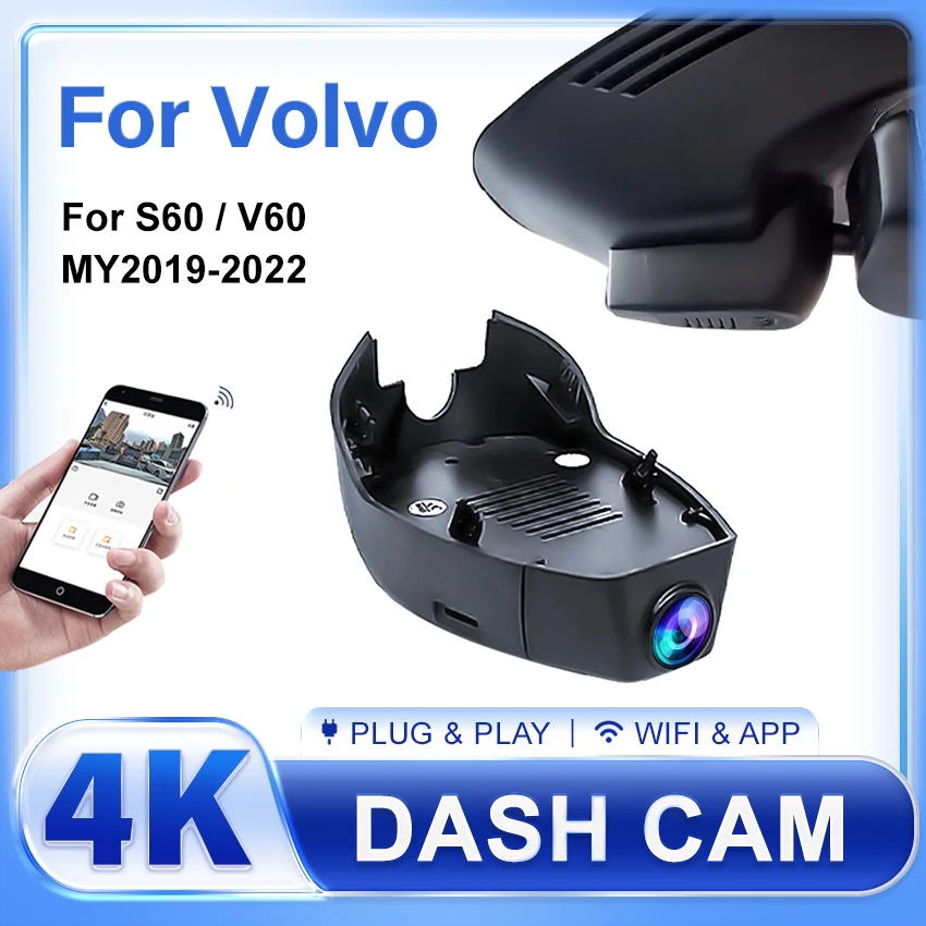 Plug and Play 4K 2160P Wifi DashCam Dual Cameras Car DVR For Volvo S60 T5 T6 T8 For Volvo v60 T5 T6 2019-2022 Driving Recorder