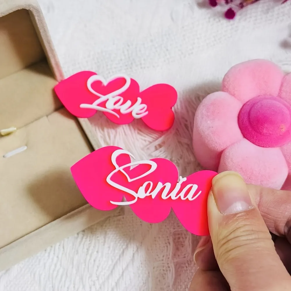 تخصيص اسم عيد الحب القلب مقاطع الشعر متعدد الألوان القلب بريق الترتر القلب دبابيس الشعر حفل زفاف إكسسوارات الشعر