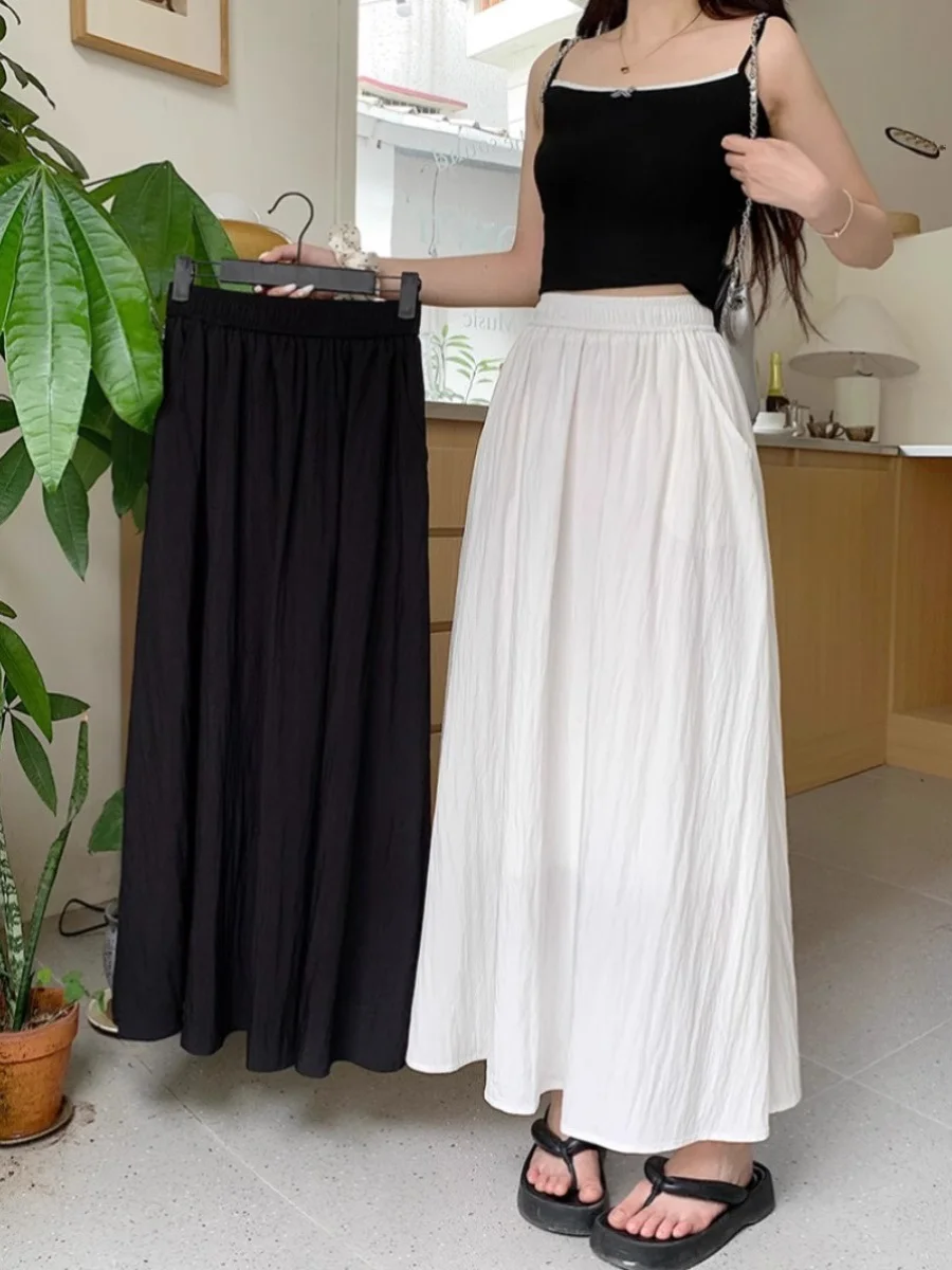

High Waist A-Line Long Skirt for plus Size Women Summer New Korean Sle Casual Long Skirts That e Legs Look